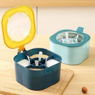 Leak-proof Multi Compartment Spice Box 4 Grids Seasoning Storage Box Condiment Container  Picnic