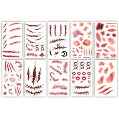 Jour d'Halloween 10 Feuilles Tatouage Maquillage Tatouage Autocollants Fête d'Halloween Blessure Journée Sportive Maquillage Autocollants Maquillage Jetables 20 pièces