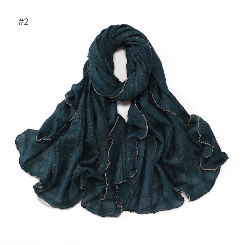 

13 цветов 80*180 см Новый простой шарф с мятой клеткой из серебряной нити, однотонный, с золотой цепочкой по краю, хиджаб-шарф для мусульманок, Рамадан, ислам