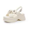 Leather Platform Sandals 2025 Summer New Heightening Rhinestone Bow Casual Fashion Versatile Small Women's Sandals