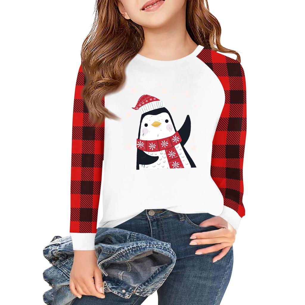 Girls Long Sleeve Christmas Day T Shirts Kids Fall Tops Crewneck Basic Tees 5-14Y