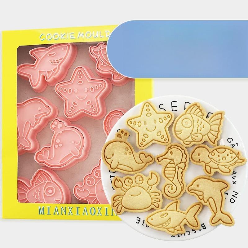 8-Piece Set Marine Animal Cartoon Biscuit Mold Household 3D Fondant Three-dimensional Biscuit Baking Tool