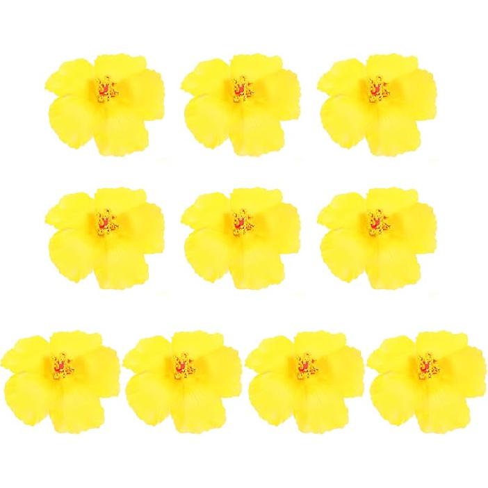 HOMSFOU 10PCS Hawaiian Faux Flowers Hibiscus Flowers Decoration Artificial Tropical Flower Vivid Flower for Hawaiian Luau Tabletop Decoration Party