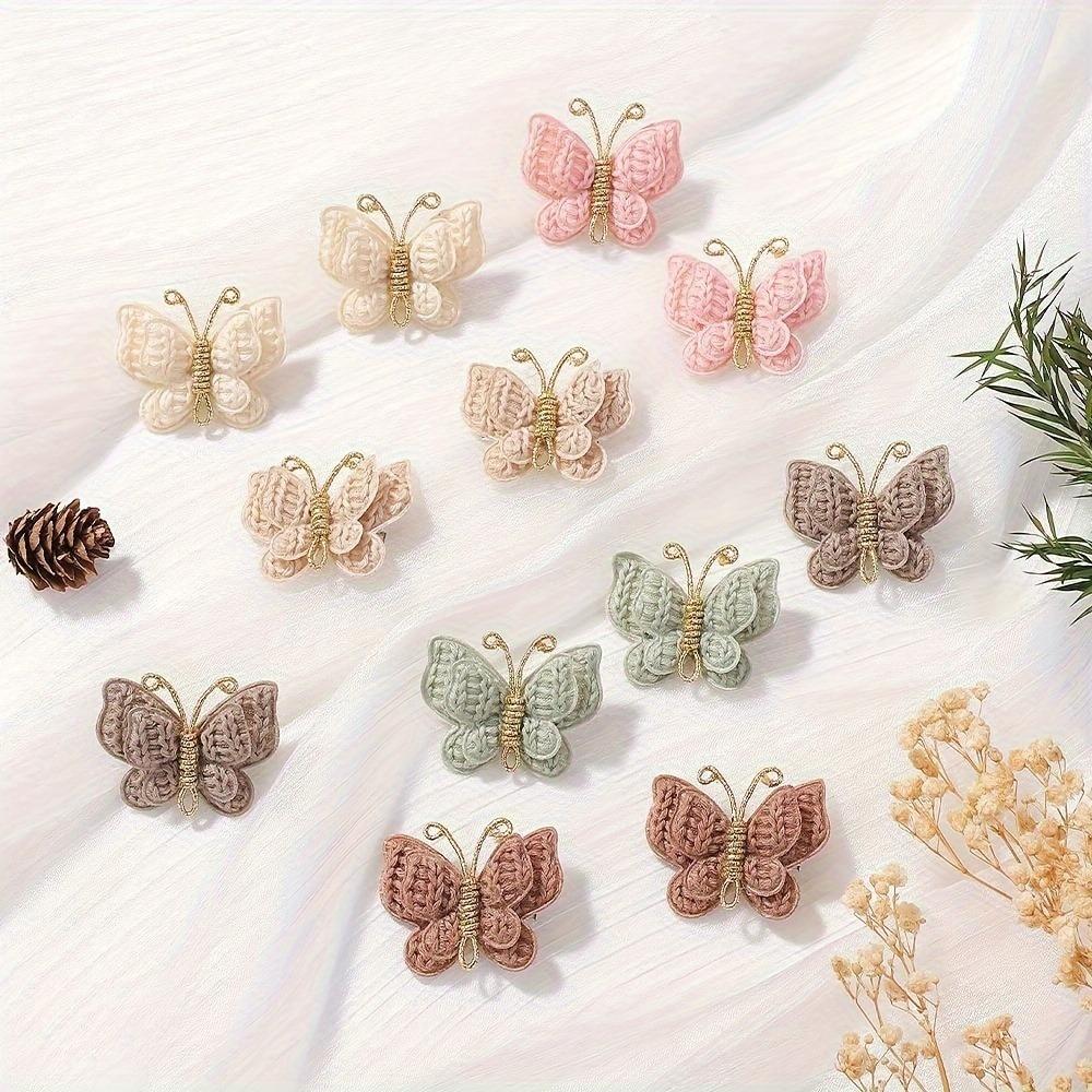12pcs Knitted Three-dimensional Butterfly Hair Clip Multi-color Morandi Knitting Technique Gold Decoration Children's Daily Cute