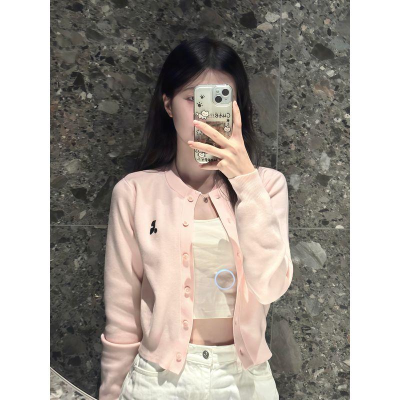 

Miu Girl Розовый Вязаный кардиган Верхняя одежда Тонкий 2025 Ранняя весна Носить Маленький Короткий Уличный топ Pink XXL