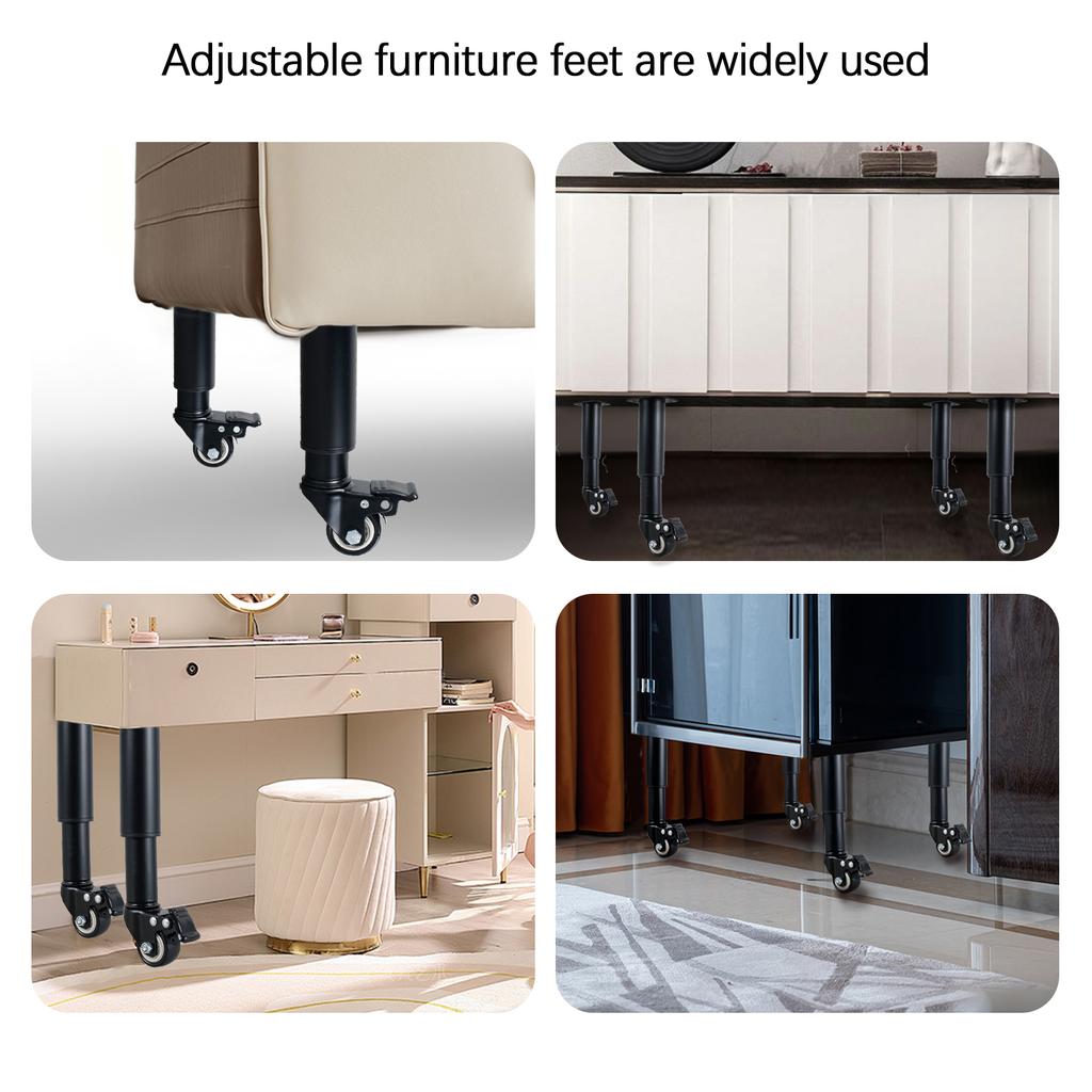 4 SZT. Kółka Meblowe Regulowana Wysokość 7 Do 10 cali Teleskopowe Nogi Meblowe Ciche Kółko Obrotowe 360° Odczepiane z Hamulcem