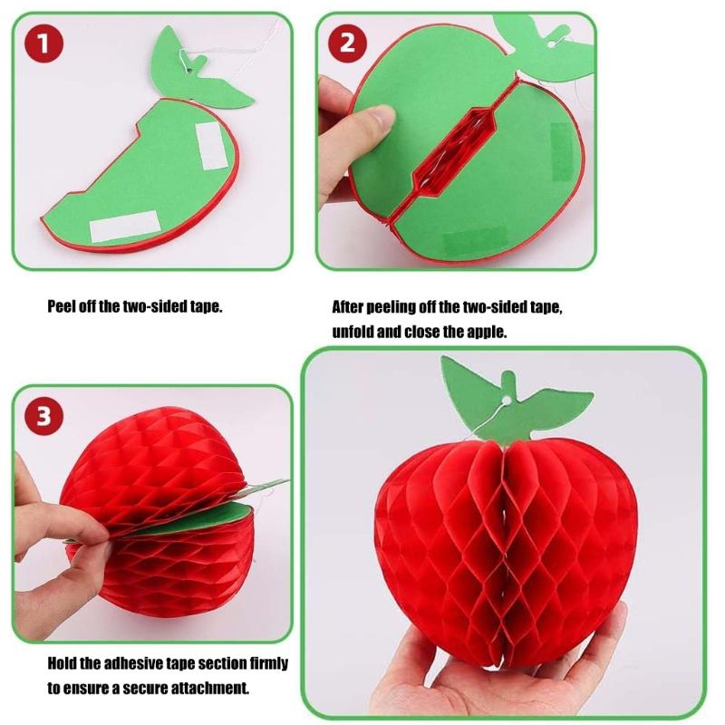 10Pieces Bright Apples Shape Honeycomb Hanging Ornament Tear Resistant Paper Craft For School Office Party Seasonal Decorations