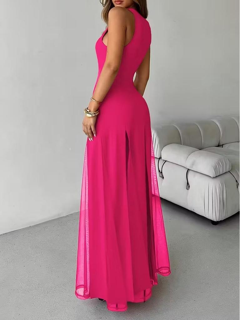 Elegante Zomer Mouwloze Doorzichtige Split Zoom Lange Jurk voor Dames