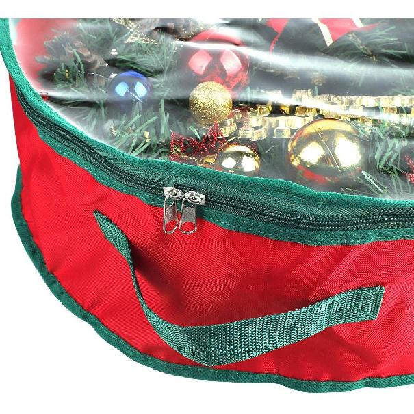2Pcs 16Inch Christmas Wreath Storage Bag,Portable Artificial Wreaths Organizer Container with Dual Zippered Transparent Window & Handles
