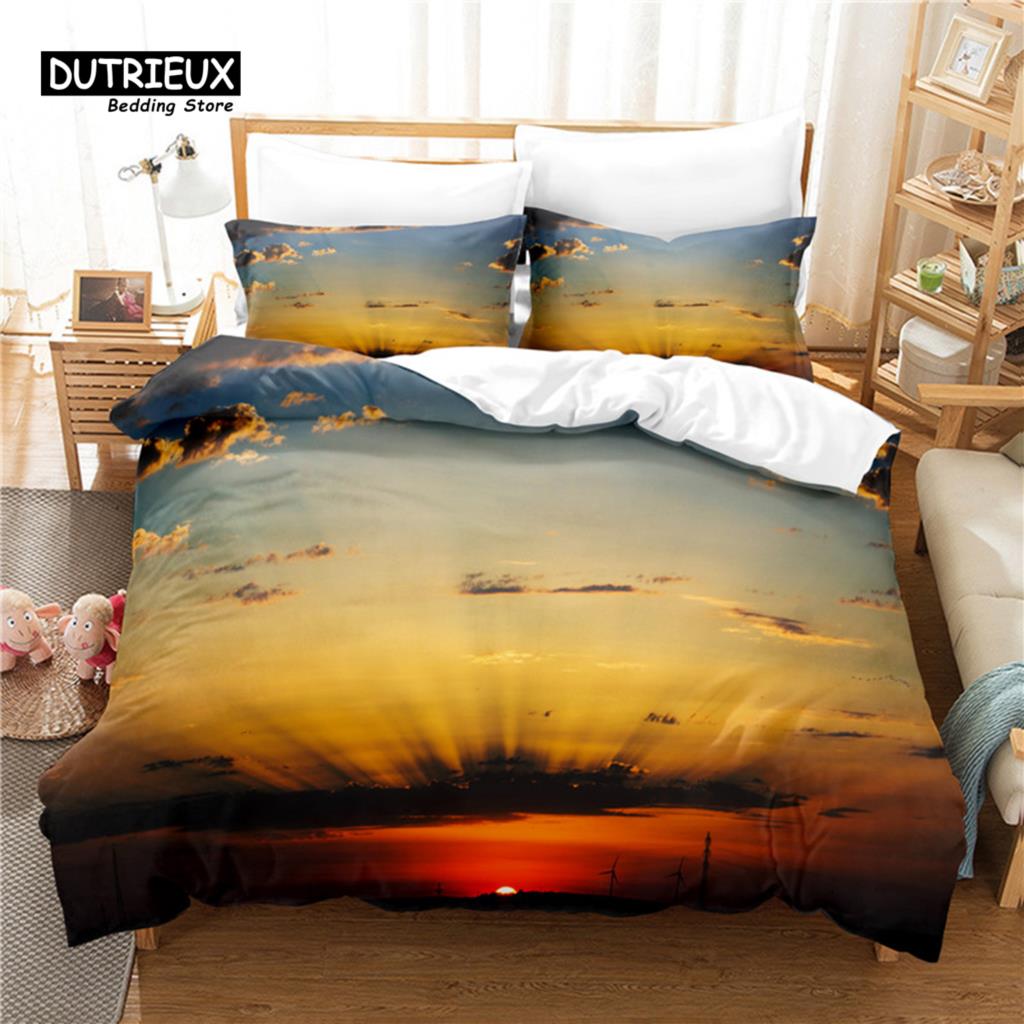 Sunset Bedding Set, 3Pcs Duvet Cover Set, Soft Comfortable Breathable Duvet Cover, For Bedroom Guest Room Decor