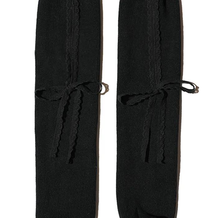LACE RIBBON LEG WARMER - BLACK