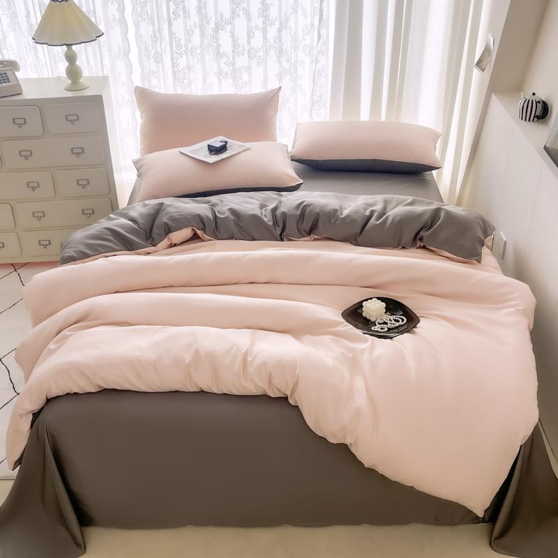3/4pcs Summer Cool Silk Quilt Set for Bedroom Apartment Solid Color Fashion (1pc Quilt Cover +1pc Bed Sheet +1/2pcs Pillowcase)