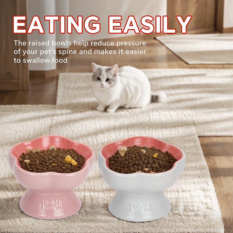 Heart-Shaped Ceramic Pet Water Bowl - Elevated, Splash-Proof, Moisture-Proof, Ideal for Cats and Dogs