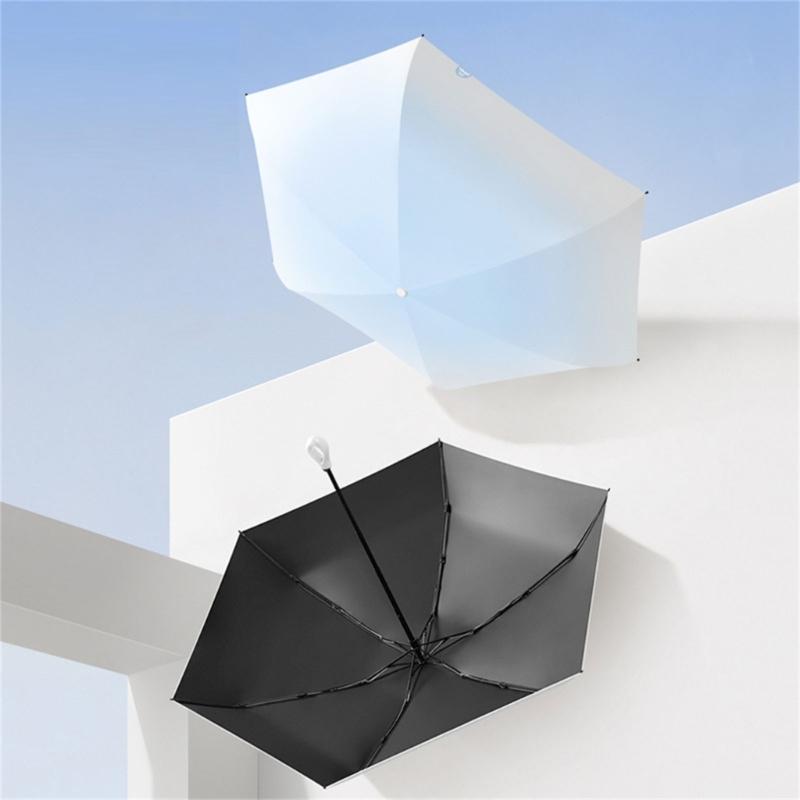 Mini Folding Travel Umbrellas with Rings Handle and Storage Bag Gradients Color UVs Protections Lightweights Portable