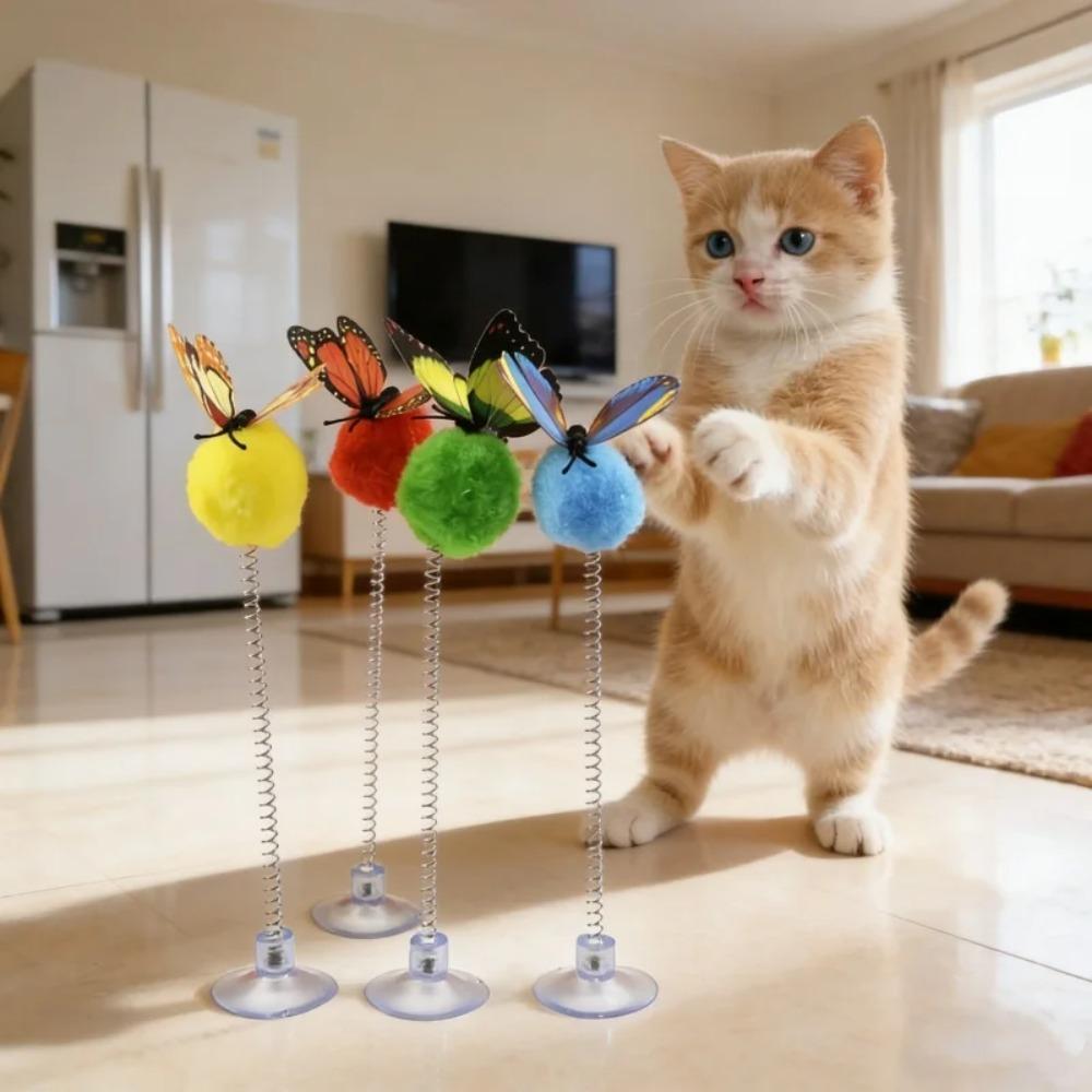 Cat Spring Ball Toys with Suction Cups and Butterfly Design, Available in Packs of Durable and Self-Entertainment Cat Toys