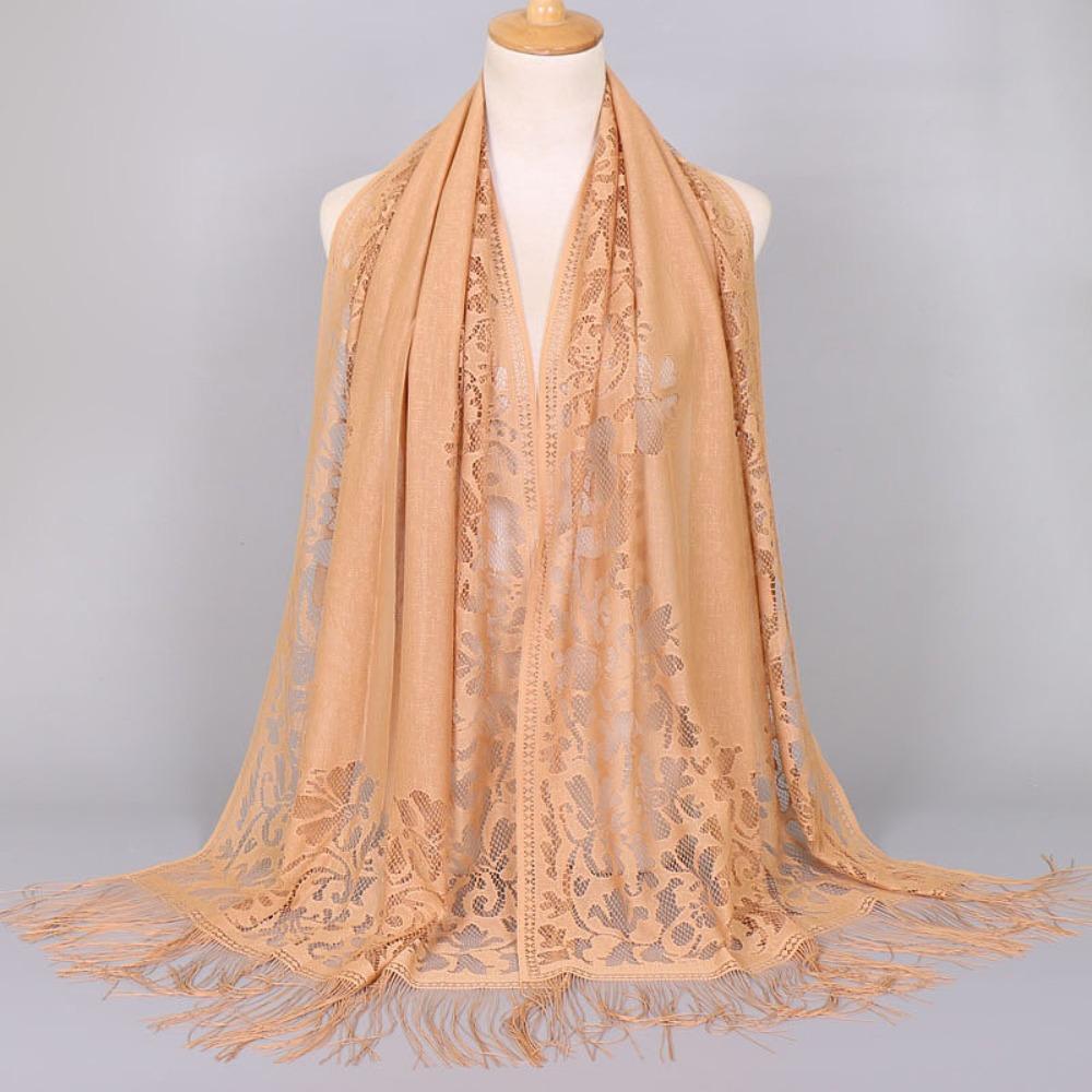Breathable Hollow Women Lace Shawl Tassel Mesh Yarn Summer Wraps Shawl Comfortable Hijab Cover Wedding Shawl