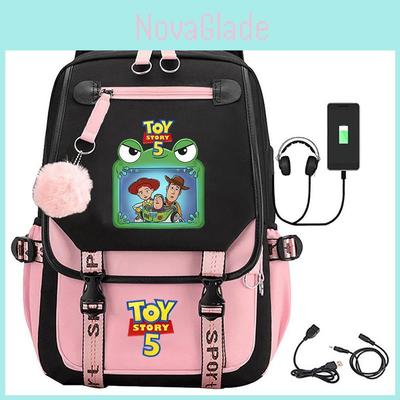 Mochila de Lona Estampada Toy Story 5 Com Design Respirável Para Alunos do Ensino Fundamental e Viagens
