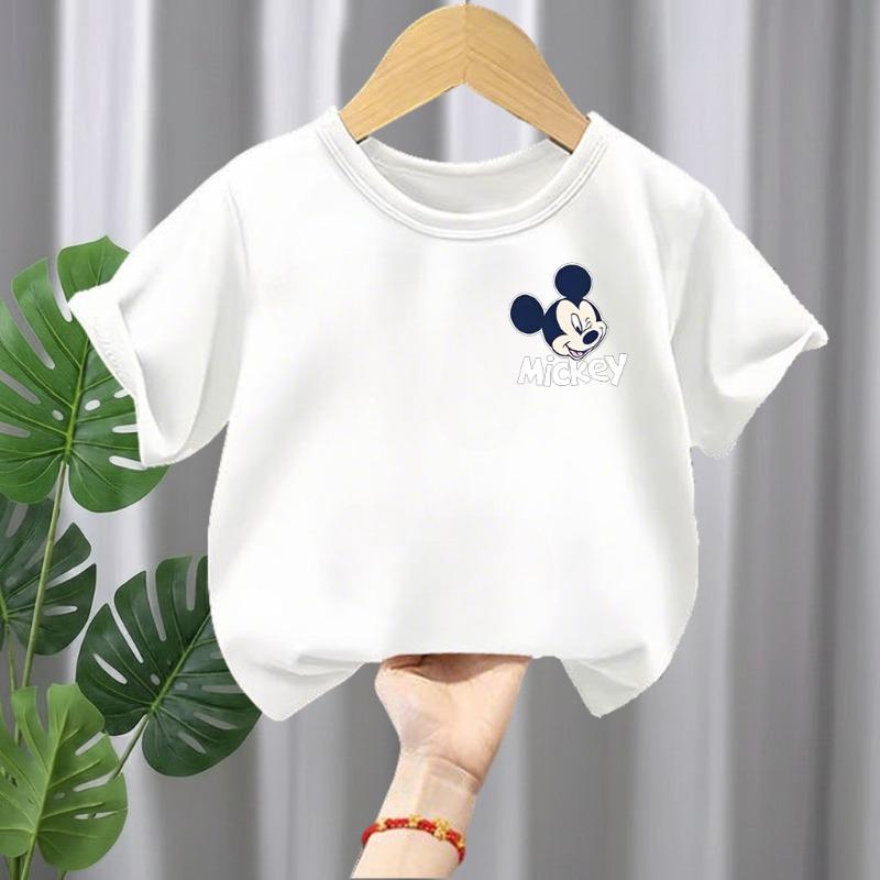 2026 Summer New Casual T-Shirt Mickey Print Children's Crew Neck Short Sleeve Top Fashion Outdoor Clothing