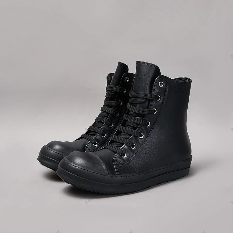 Ro Designer Lace-up Zip Men Ankle Boots High Top Quality Black Women Sneakers Leather Luxury Street Roman Flat Platform Shoes