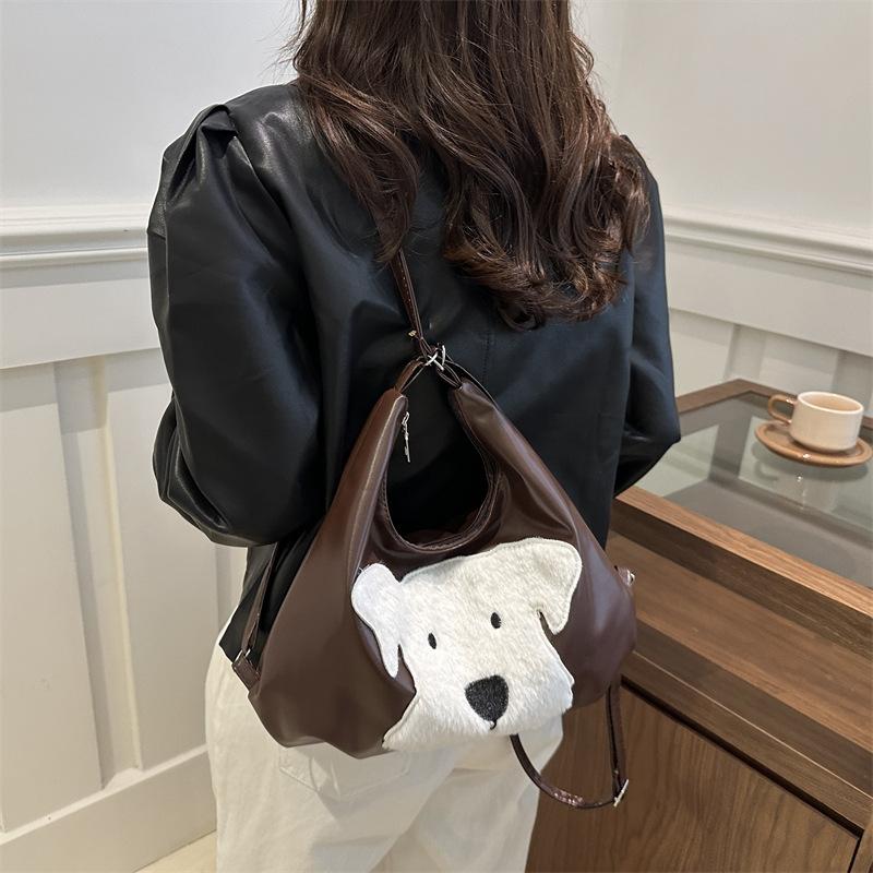 Dog Vintage Cartoon Pattern Underarm Bag Tote Bag Large Capacity Daily For