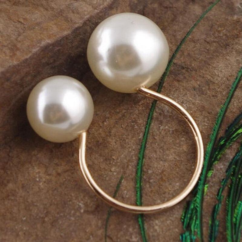 

Fashion Women s Size Pearl Open Ring Temperament Wild Fashion Ring Joint Double Pearl Ring Zircon Lover Gift resizable золотий