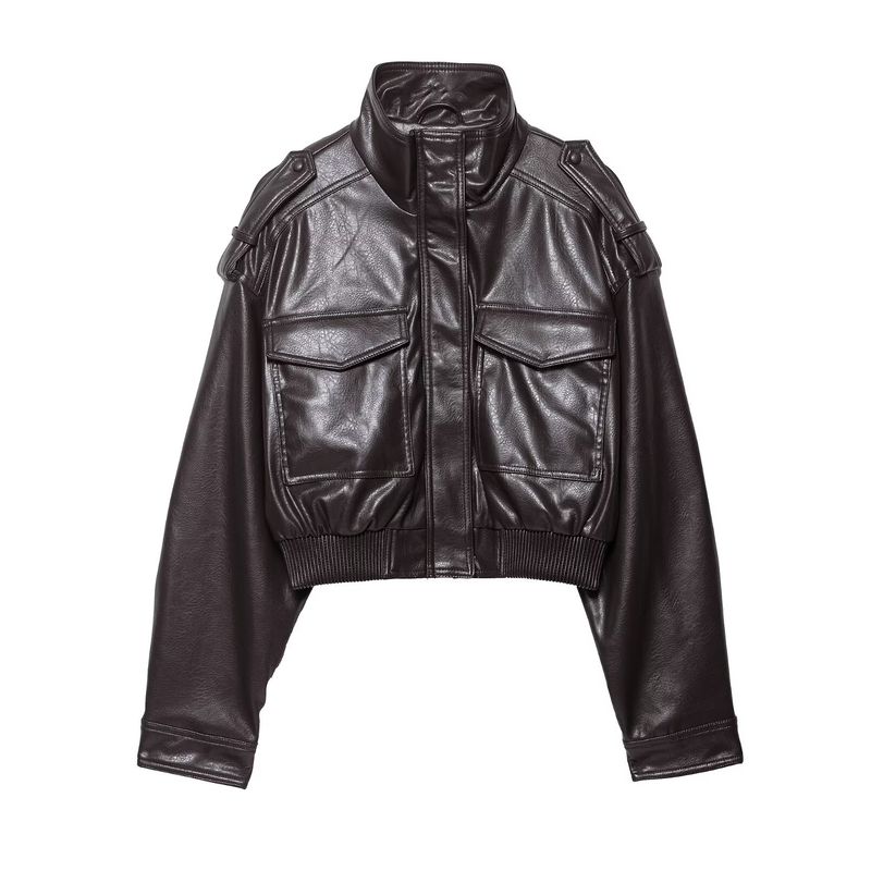 

Za New Fall Women s Clothing 2025 Fashion Style Stylish Simple and Versatile Faux Leather Short Coat 4749701 832 Burgundy M