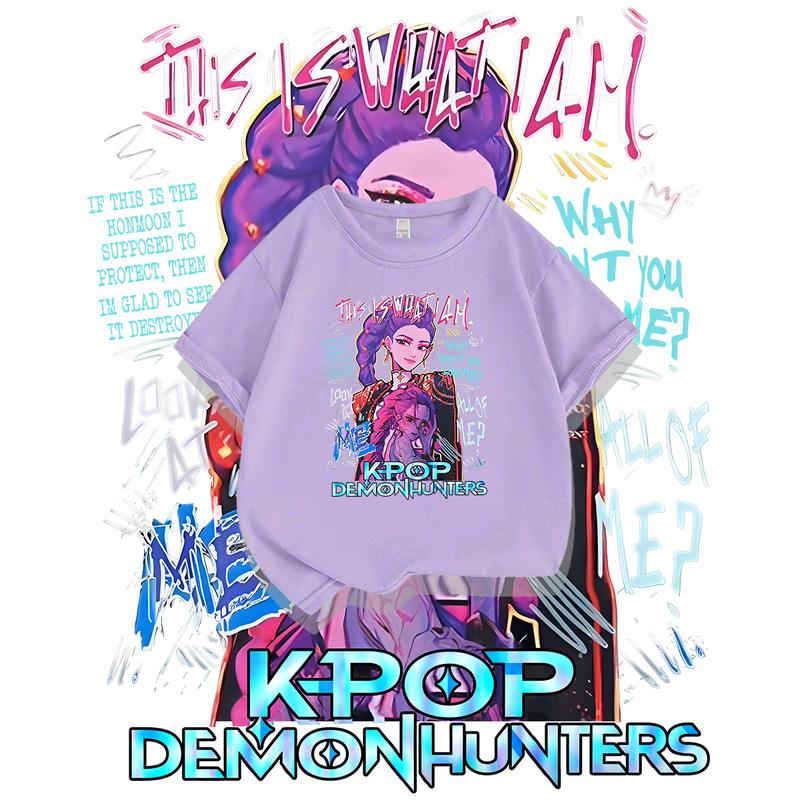 

2025 KPop Demon Hunters Girls Boys Tee Crew Neck Cartoon Casual Baby Girl Clothes Kids T-shirt Print Fashion Casual Tops 140