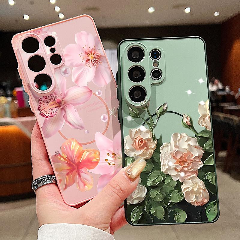 Lotus Sunflowers Pattern Case For Samsung Galaxy S26 Ultra S25 Edge S24 Plus S23 FE S22 A17 A54 A55 A56 A57 5G Magnetic For Magsafe Matte Cover
