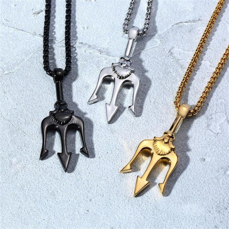 

Ожерелье из нержавеющей стали с трезубцем Sea King, мужское властное хип-хоп