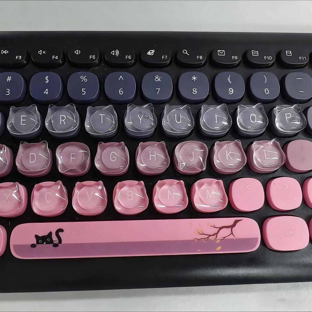 24Pcs Raised Clear Cat Head Design Keyboard Stickers for Long Nails, Laptop Keypad Cover Protector, Bubbled Keys for Easy Typing