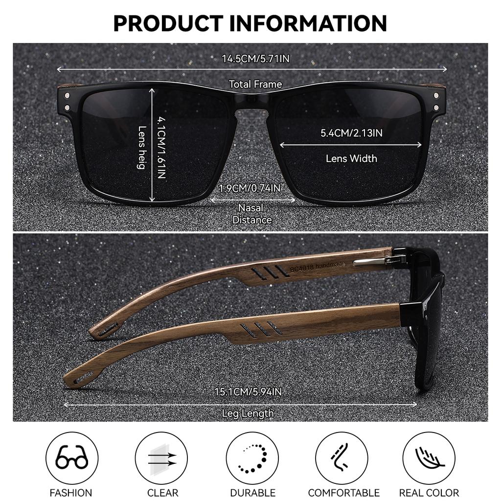 BARCUR Occhiali da Sole Polarizzati Quadrati in Legno Fatti a Mano per Uomo Donna Vintage Occhiali da Sole Scelta Regalo Perfetta con Confezione Completa