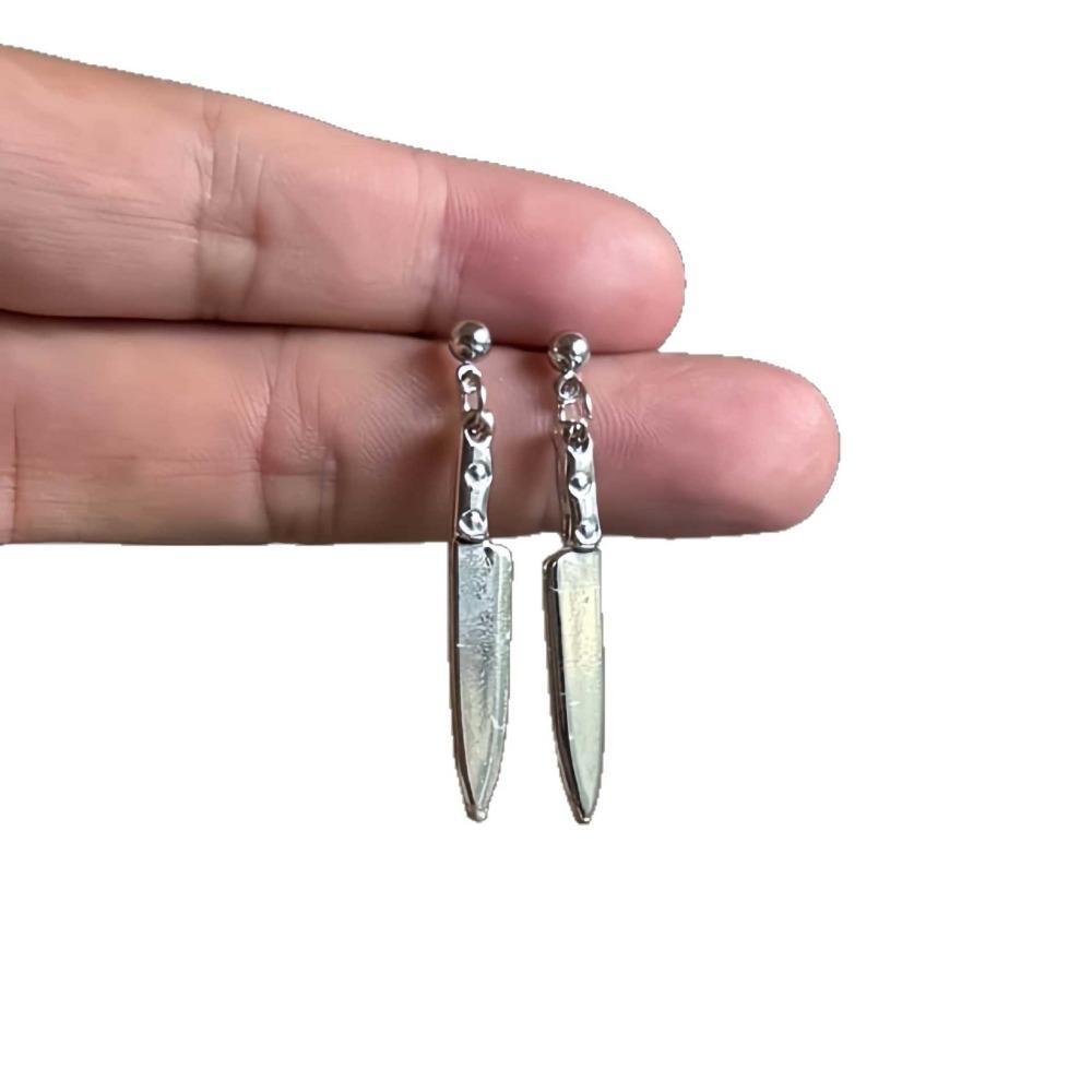 Gothic Y2K Silver Color Short Knife Dangle Earrings for Men Women Fashion Personality Streetwear Rock Party Jewelry Accessories