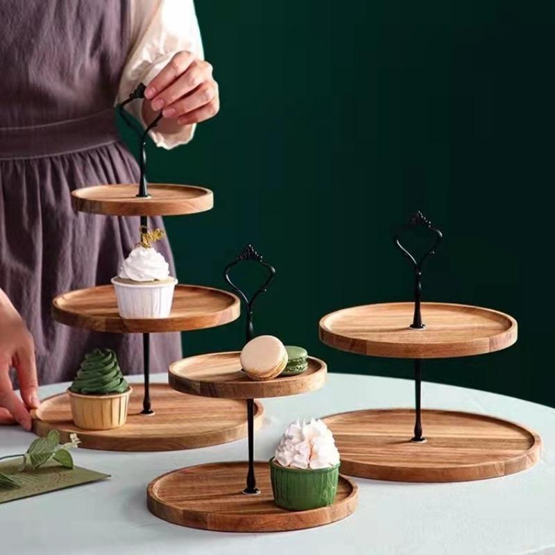 Simple Double-layer Dried Fruit Tray Living Room Fruit Storage Tray Three-layer Candy Dim Sum Tray Multi-layer Wood Tray