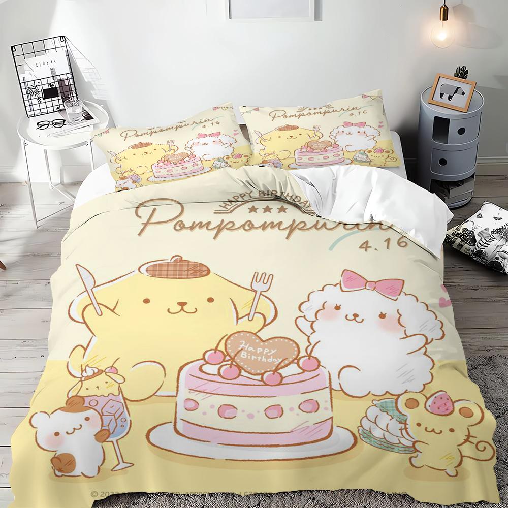 Sanrio Pom Pom Purin Bedding Sets Cartoon Dog Comforter Cover Bed Cover Duvet Cover Pillow Case 2-3 Pieces Sets Bedroom Decor