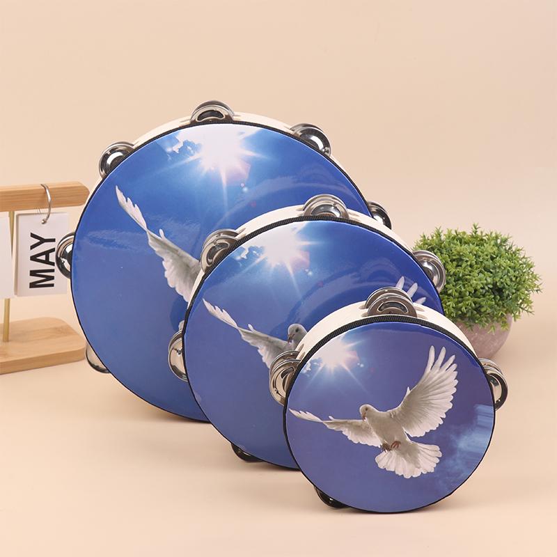 Wood Tambourine Hand Crank Drums Double Row Metal Jingles Stainless Steel Percussion Musical Instrument Orff Tambourine