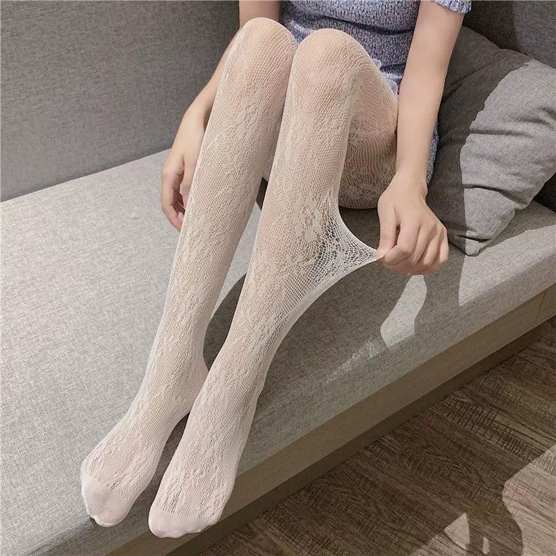 Sexy Hollow Grid Pattern Fishnet Pantyhose Women High Waist Slim Legs Mesh Tights Fashion Club Party Street Daily Wear Stockings