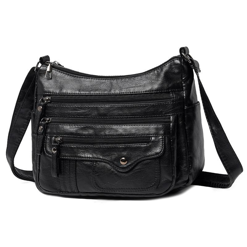 New women's casual fashion multi-layer multi-pocket soft leather shoulder bag diagonal span mother bag