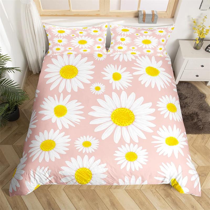Daisy Duvet Cover Botanical Floral Bedding Set Microfiber Natural Blossom Flower Pattern Comforter Cover King For Boys Girl Room