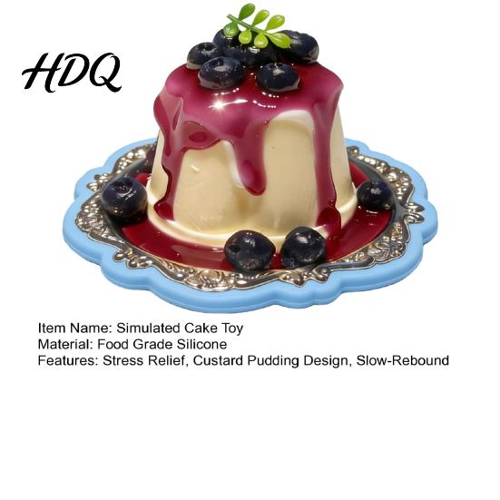 Dessert Squeeze Toy Simulated Cake Food-Grade Silicone Slow Rebound Stress Sensory Ball Relief Blueberry Pudding Shape Soft Decompression Adult