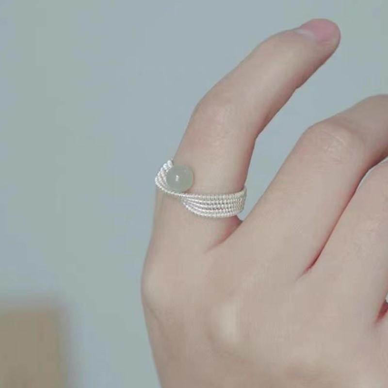 Geometric Weaving Line Jade beads Rings for Women Simple Ring Party Jewelry Gifts anillos