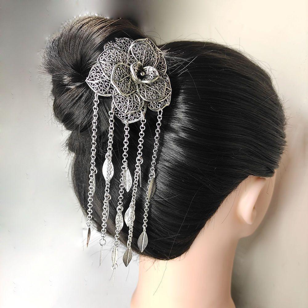 Ethnic Style Thai Metal Flower Hair Fork Silver Rose Hair Sticks  The Water-Sprinkling Festival