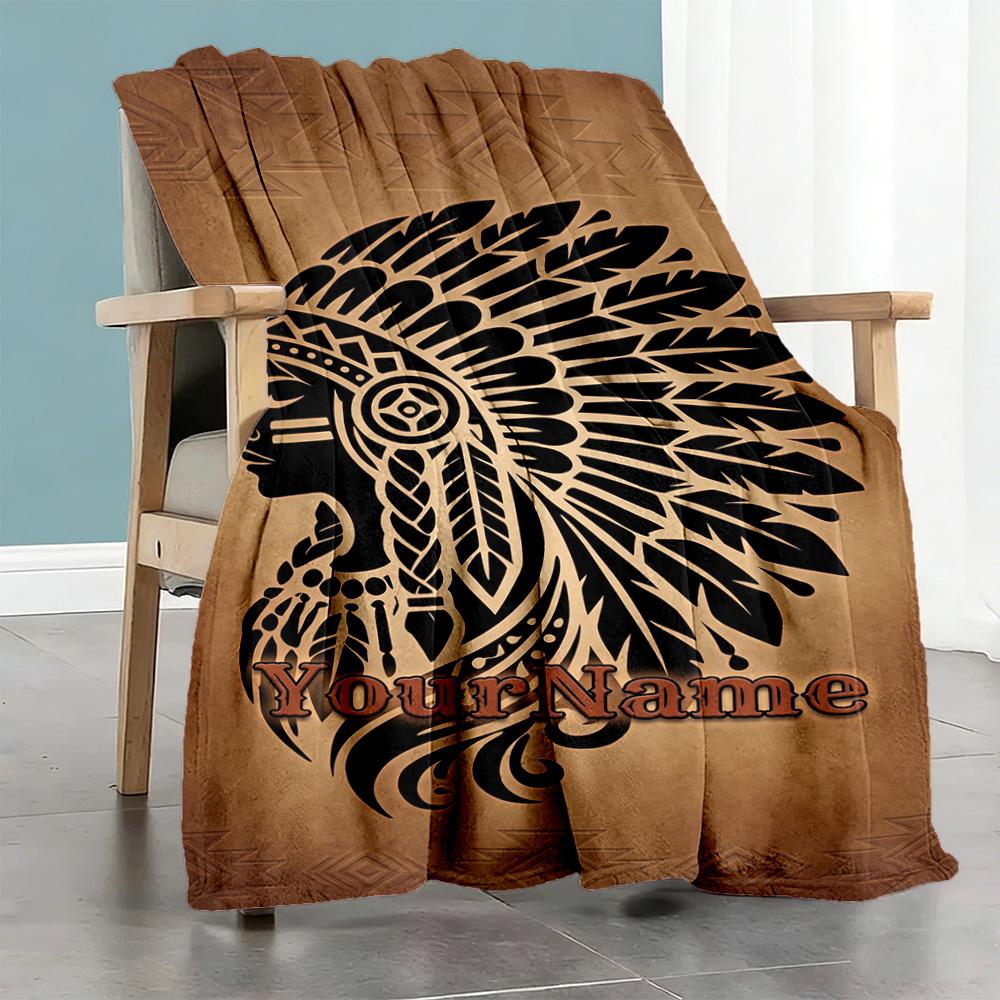 Ethnic Tribal Patterns Personalized Name Blanket Throw Customizable Blanket Ultra-Soft Great for Picnics Office Chair Sofa Nap Four Seasons Universal