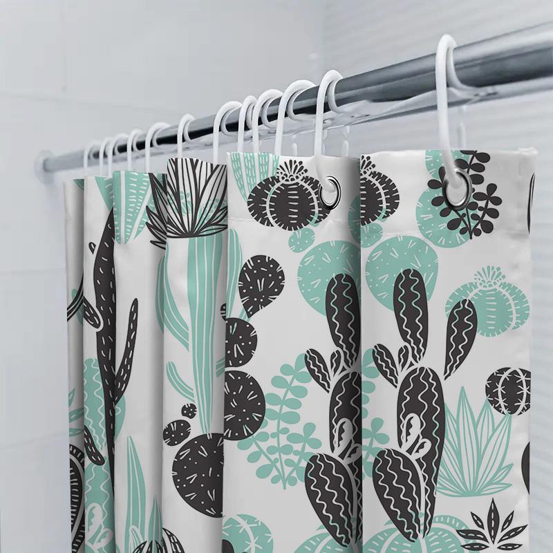 Cactus Printed Shower Curtain Waterproof Decorative Bathroom Liner Set For Home Living Room