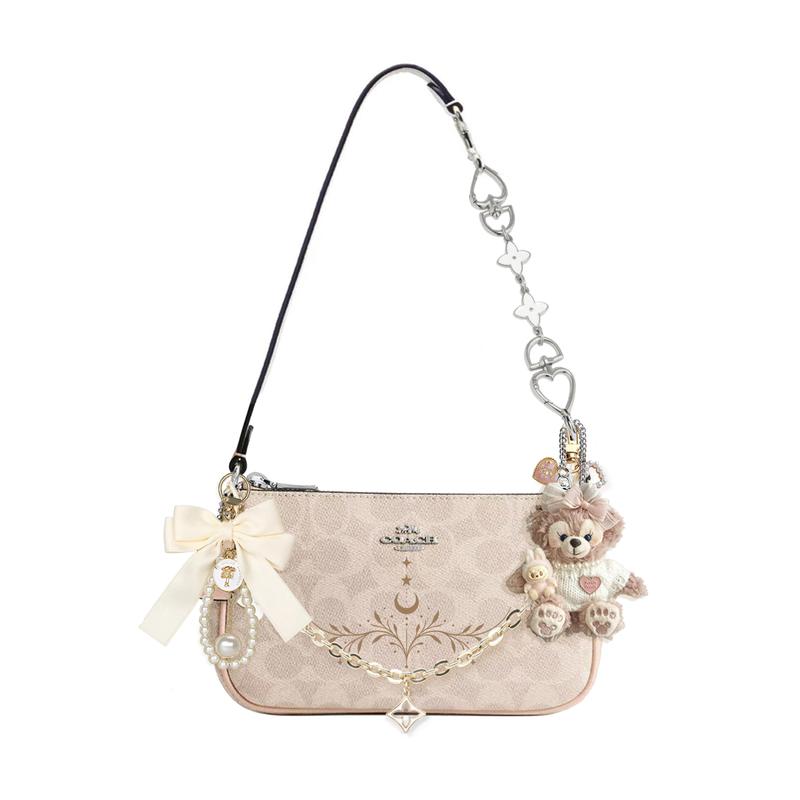 

COACH shoulder bag [Customized bag] Nolita 19 micro-label logo zipper closure, extension chain, printing, scarf Encounter Breaking Dawn Basic Model коричневий