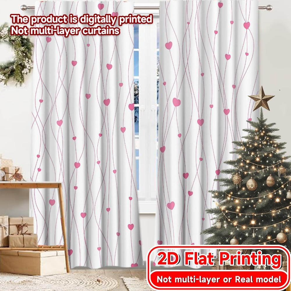 

Modern Flat Printing Curtains Without Rod Heartwave Curtain Fashionable Curtainments During Christmas Holiday Set Of 2 Made Polyester W100*H70(CM)-Grommet top&2PCS