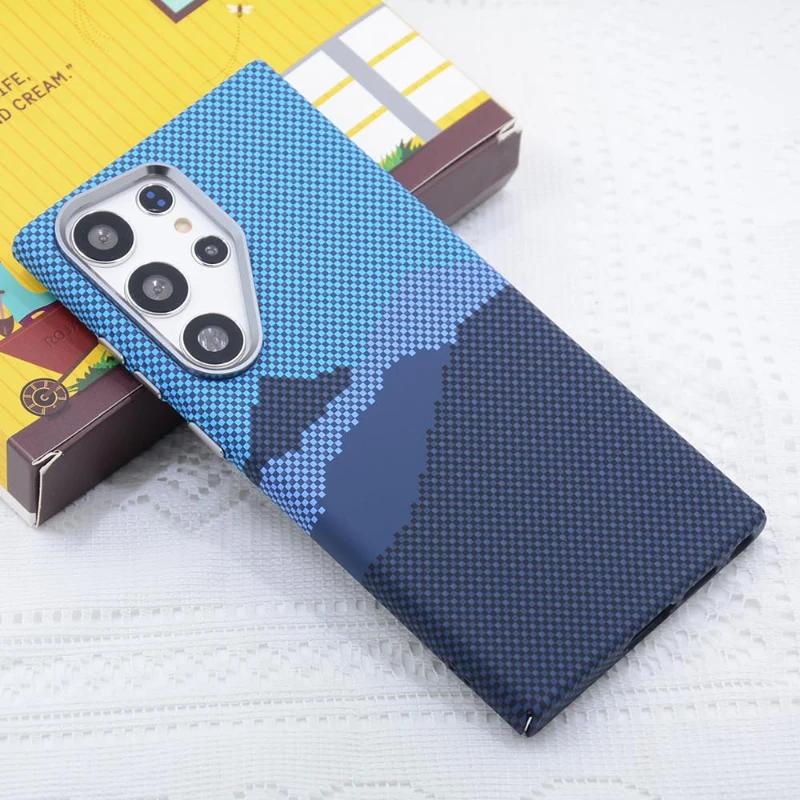 Kevlar Carbon Fiber Texture Magnetic Case For Samsung Galaxy S25 S24 S23 Ultra Plus Shockproof Shell Alloy Camera Lens Cover