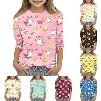 Kids Animal Print Crew Neck Three Quarter Sleeve Casual T Shirt Soft Fabric Comfortable Fit Lightweight Design
