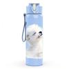 1PC Fluffy White Puppy Dog Sitting Print 750ml Color Plastic Sports Water Bottle Leakproof Flip Straw Lid Suitable for Sports Office Home Use