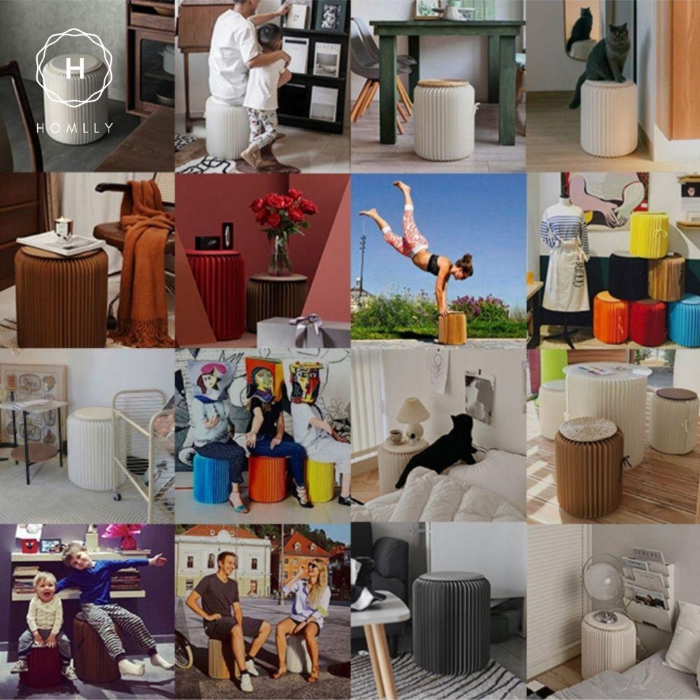 Homlly Eco Craft Paper Foldable Stool Chair with Cushion