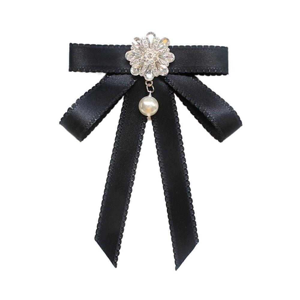 Solid Color Black Bow Necktie Pearl Ribbon Badge Brooch Sweet Funerals Memorial Pin Men